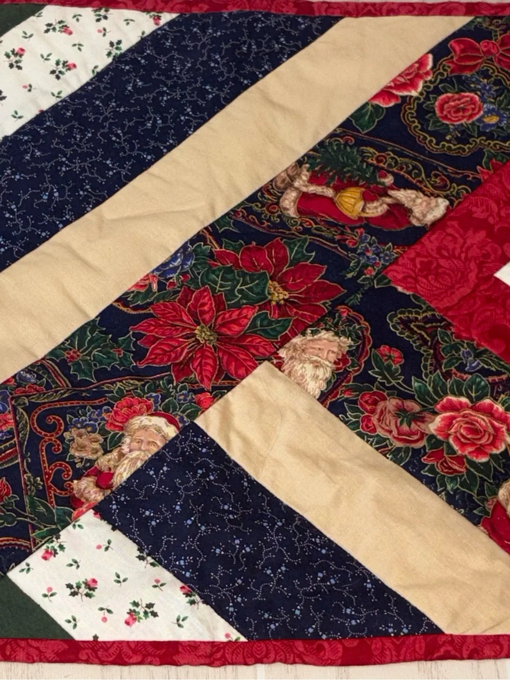 Handmade Quilted Christmas Table Runner Cottage Core 42x14